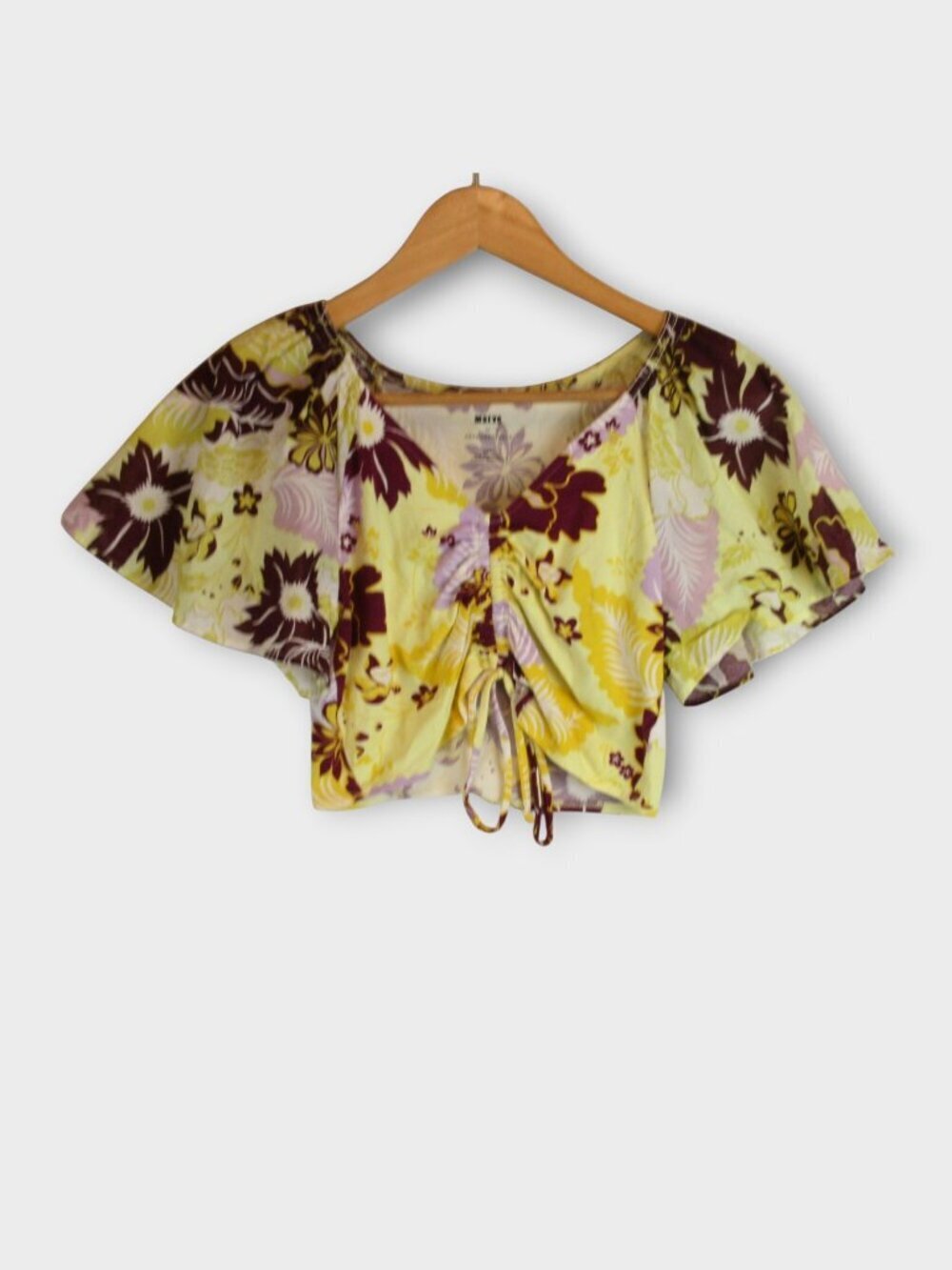 Maeve Yellow Floral Ruched Crop Top Size XSP Crop Gathered